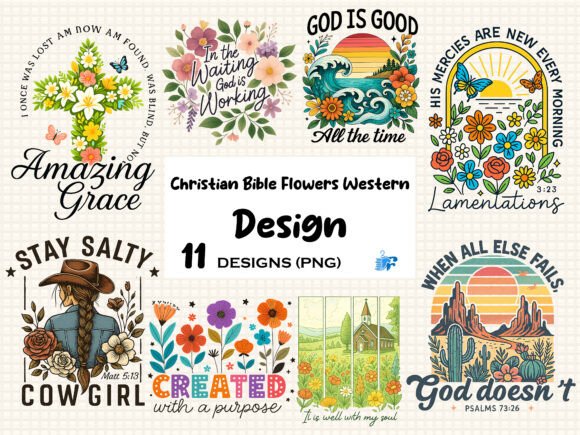 Christian Bible Flowers Western T-Shirt Designs
