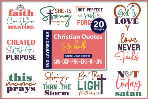 Christian Quotes SVG Bundle, 20 Designs for T-Shirt Designs