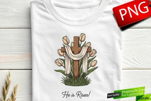 He is Risen with Cross, Christian Bible T-Shirt Designs